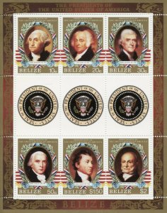 Belize US Presidents Stamps 1986 MNH George Washington Jefferson Adams 6v M/S