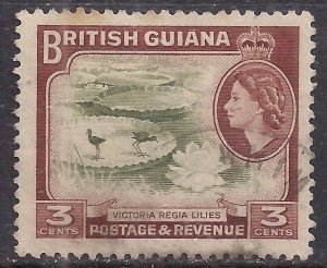 British Guiana 1954 - 63 QE2 3 ct Water Lilies Used SG 333 ( L377 )