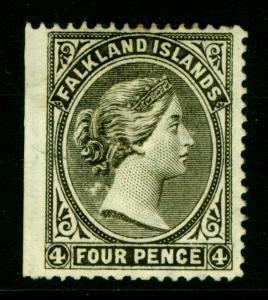 FALKLAND ISLANDS 1889 VICTORIA 4p olive gray  Scott # 6b  MINT MH VF
