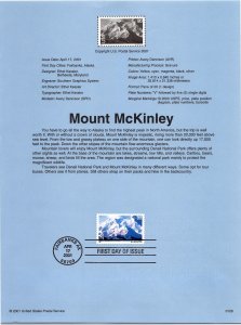 USPS SOUVENIR PAGE MOUNT McKINLEY HIGHEST PEAK IN ALASKA 80c 2001