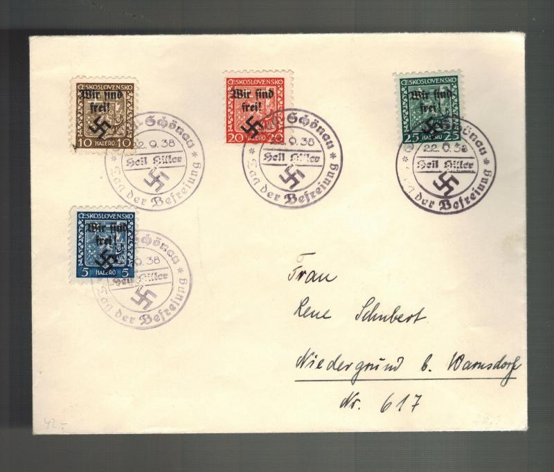 1938 Rumburg Germany Sudetenland Provisional Cover Overprint Stamps Mi ...