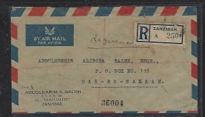 ZANZIBAR  (PP2608B)  1951  COVER   SULTAN 10CX2   TO  DAR ES SALAAM, TANGANYIKA