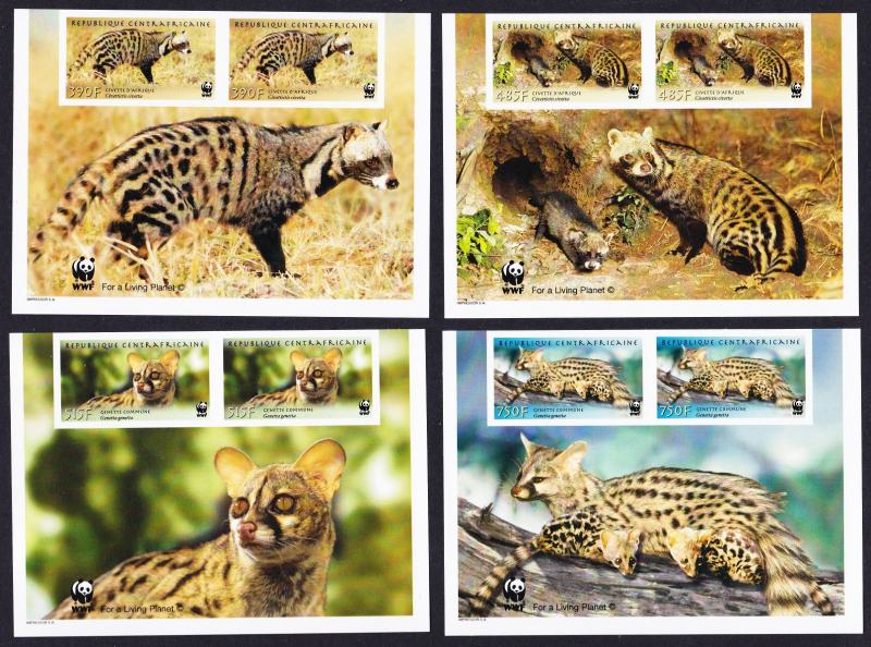 Central African Rep. WWF African Civet and Common Genet 4v imperf pairs with