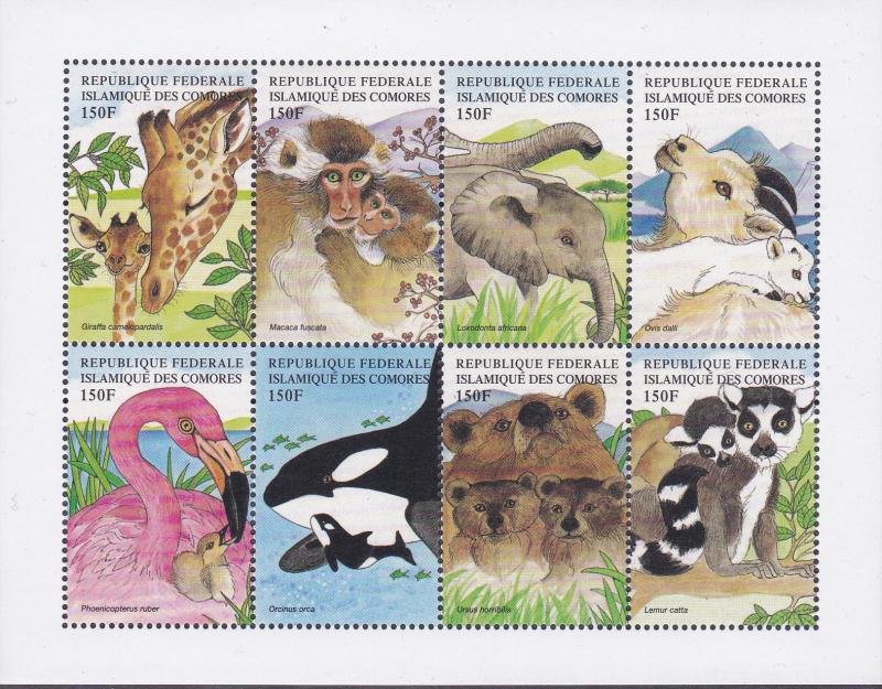 Comoro Islands 1999 Complete Set of Four (4) Animal Sheets Tiger Whale VF/NH(**)