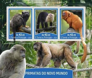 St Thomas - 2021 New World Monkeys, Tamarin - 3 Stamp Sheet - ST210512a