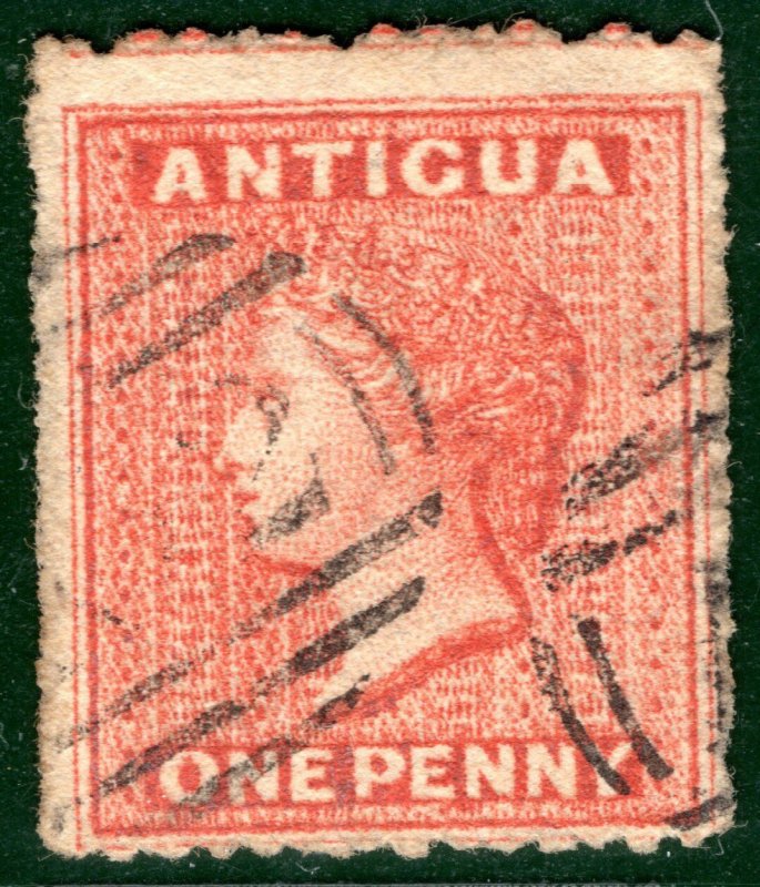 ANTIGUA QV Classic Stamp SG.7var* 1d (Orange-)Vermilion (1867) Used A02 BLBLUE92