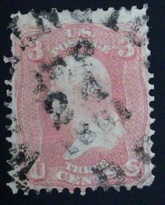 Scott #64 - 3c Pink - Washington - Used with Weiss cert - 1861