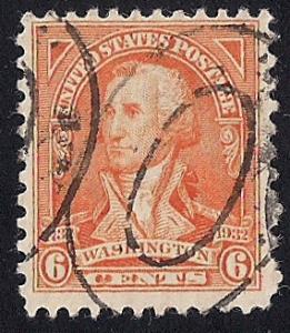 711 6 cent Washington, Trumbull, Red Orange Stamp used F