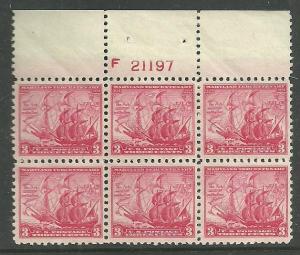 #736 Maryland founding Plate Block Mint NH #F21197