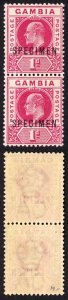 Gambia SG46s 1d wmk Crown CA (gum bend) U/M PAIR (Rare)