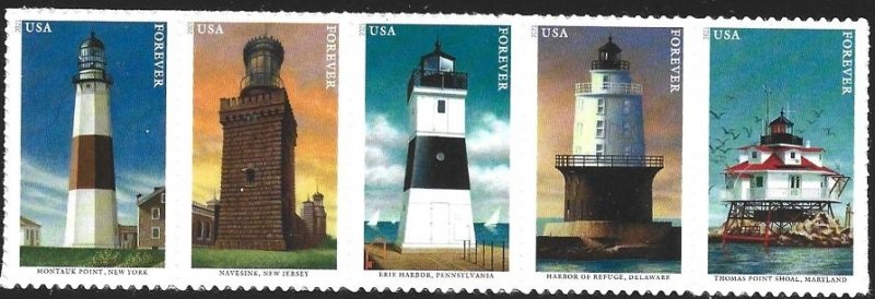 Scott #5621-5625a MNH Mid-Atlantic Lighthouses Strip of 5