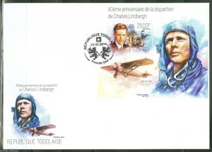 TOGO 2014 40th MEMORIAL ANNIVERSARY OF CHARLES LINDBERGH S/S  FDC