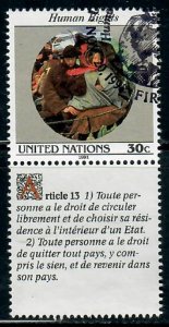 United Nations NY #599 Human Rights Article 13 used single w/ French label