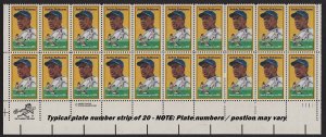 1982 Jackie Robinson Sc 2016 plate number strip of 20 MNH - Typical
