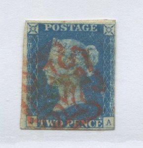 Great Britain 1840 2d Blue Plate 1 JA with 4 close to very large margins