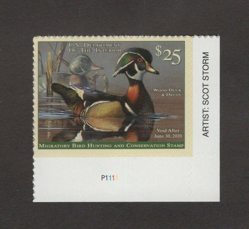 RW86 - Federal Duck Stamp. Plate Number Single.  MNH.OG. #02 RW86PNSBR