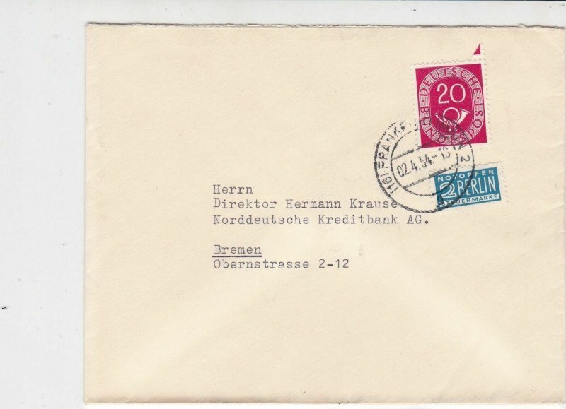 Germany 1954 Obligatory Tax Aid For Berlin Frankfurt Cancel Stamps Cover Rf24159