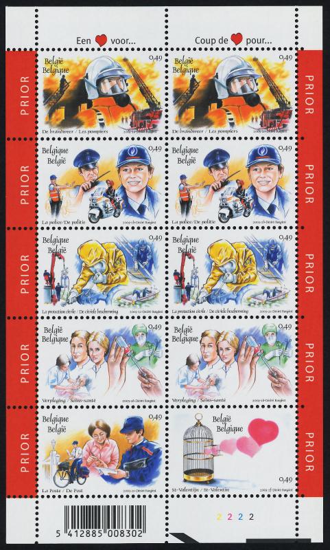 Belgium 1945 MNH Fire Fighters, Police, Medicine, Mail Delivery, Bicycle