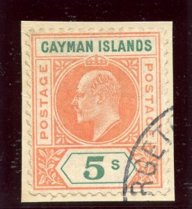 Cayman Islands 1907 KEVII 5s salmon & green very fine used. SG 16. Sc 16.