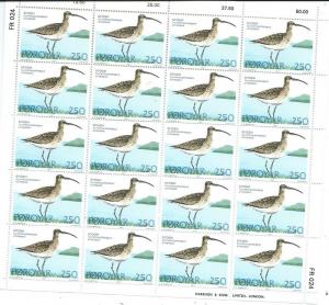 Faroe  Islands #30 180o Whimbrel Sheet of 20 (MNH) CV$18.00