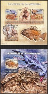 Central African Republic 2015 Dinosaurs and Fossils Sheet + S/S MNH