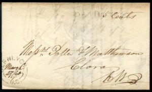 ?Glenlyon, U.C. to Elora, CW PAID 5 cents stamples folded letter 1860 Canada