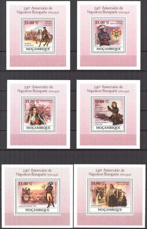 {399} Mozambique 2009 240th.  Anniv.  of Napoleon Bonaparte 6 S/S Deluxe MNH**