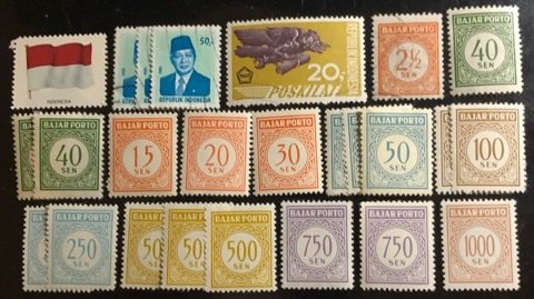 Indonesia Scott# 1084, E8, J63...J84 Used/Unused Group 24 F/VF to XF  Cat. $6.10