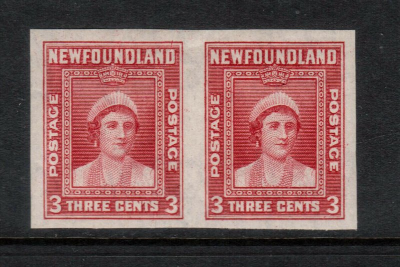 Newfoundland #255a Extra Fine Never Hinged Imperf Pair - Light Natural Gum Bend