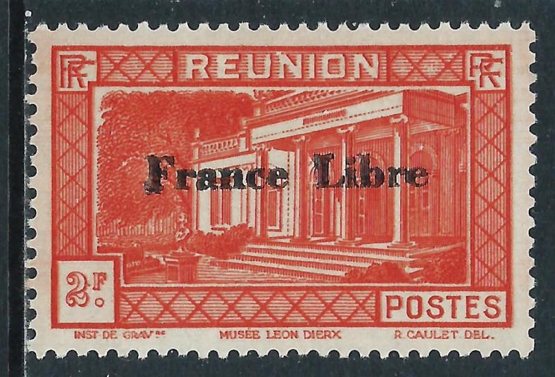 Reunion, Sc #214, 3fr France Libre Ovpt, MH