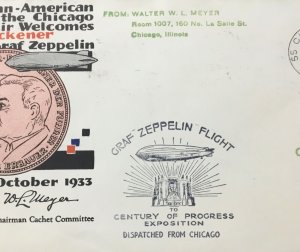 1933 Chicago USA LZ127 Graf Zeppelin Flight cover To Century Of Progress Exhibit