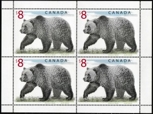 Canada 1694 Grizzly Bear $8 sheet 4 MNH 1997