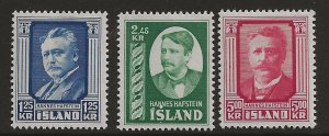 Iceland 284-86  1954  set 3  fine mint hinged