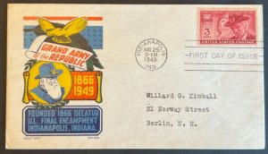 GRAND ARMY OF THE REPUBLIC #985 AUG 29 1949 INDIANAPOLIS IN FIRST DAY COVER BX6