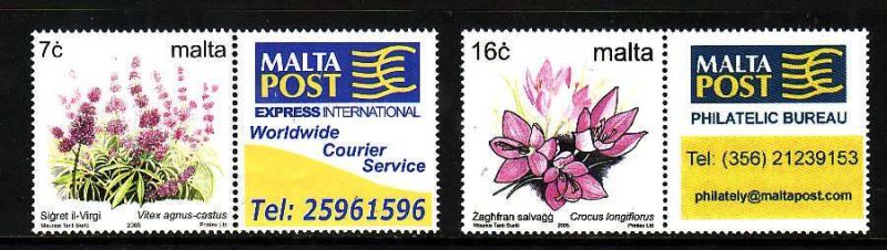 Malta-Sc#1213-14- id8-unused NH set-Flowers-2005-