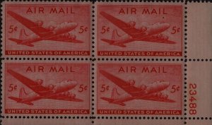 Scott C32 - DC-4 Skymaster - Plate Block Of 4 - MNH - 1946 stock photo 