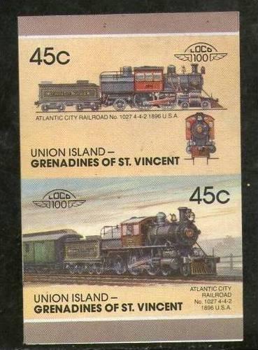 St. Vincent Gr. Union 1987 Atlantic City 1027 USA Locomotive Sc 30 Imperf Pai...