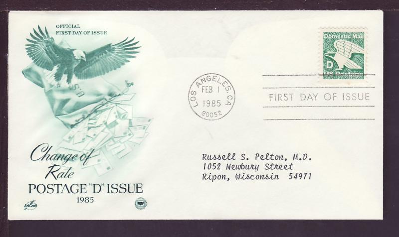 U.S. D Eagle 1985 PCS Typed FDC BIN 11116