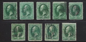 9ea 3-cent Washington FANCY CANCELS