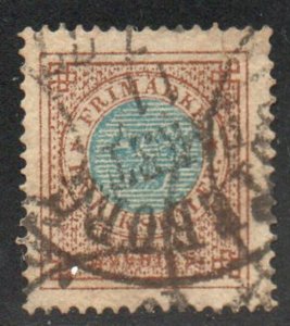 Sweden Sc 27 1872 1 RD bistre & Blue  stamp used