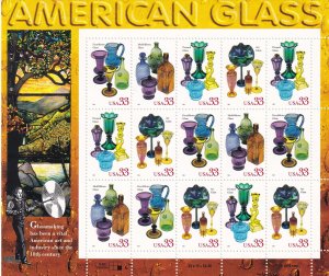 Sc# 3325 / 3328 1999 U.S 33¢ complete American Glass sheet MNH CV $28.50
