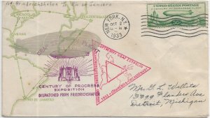 1933 Century of Progress Expo Graf Zeppelin Round Trip Flight Chicago- (59939)