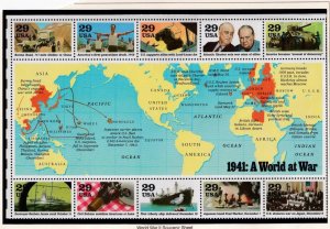 USA VF-MNH 1941 A WORLD AT WAR WORLD WAR 11 S/SHEET PO FRESH