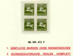 Lithuania Mi.472F/ MNH bl.of 4/error/w/o wmk