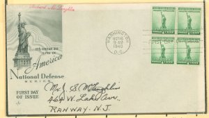 US 899 1940 1c National Defense bl of 4 on an Art Craft FDC