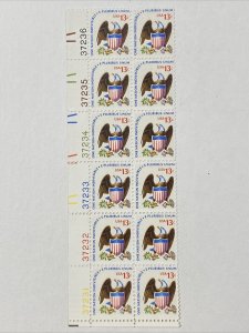 1596D 13Cent Eagle&Shield Line Perf Plate Block Of 12 MNH