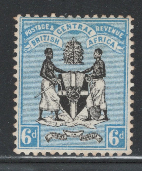British Central Africa 1895 Coat of Arms 6p Scott # 24 MH (Toned edges)