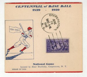 1939 CENTENNIAL OF BASEBALL 855-118 SIERRA CLUB SOUVENIR CARD FDC COOPERSTOWN