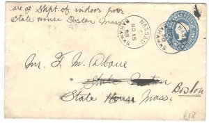 Bahamas 1898 2½d postal envelope fine used to Boston