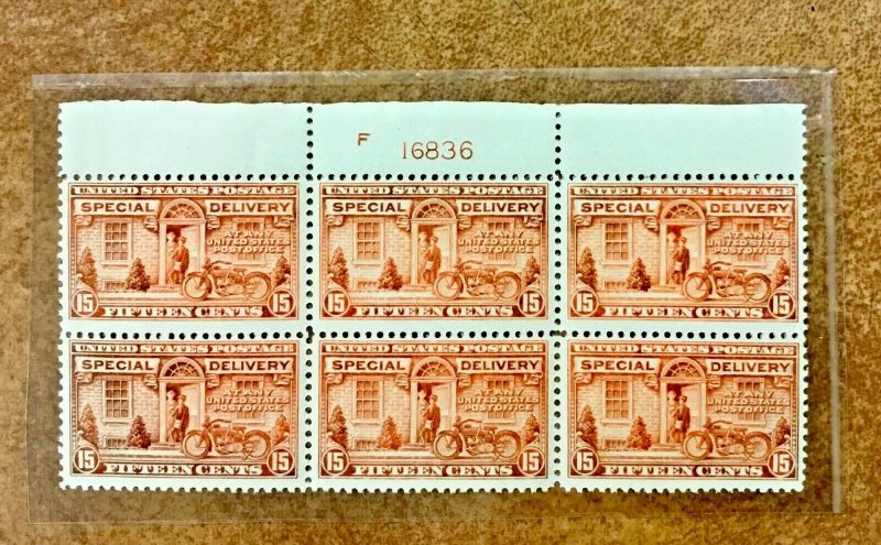 E13 Top plate BLOCK of 6  1925  Special Delivery NH  MINOR Oxidation CV $700  
